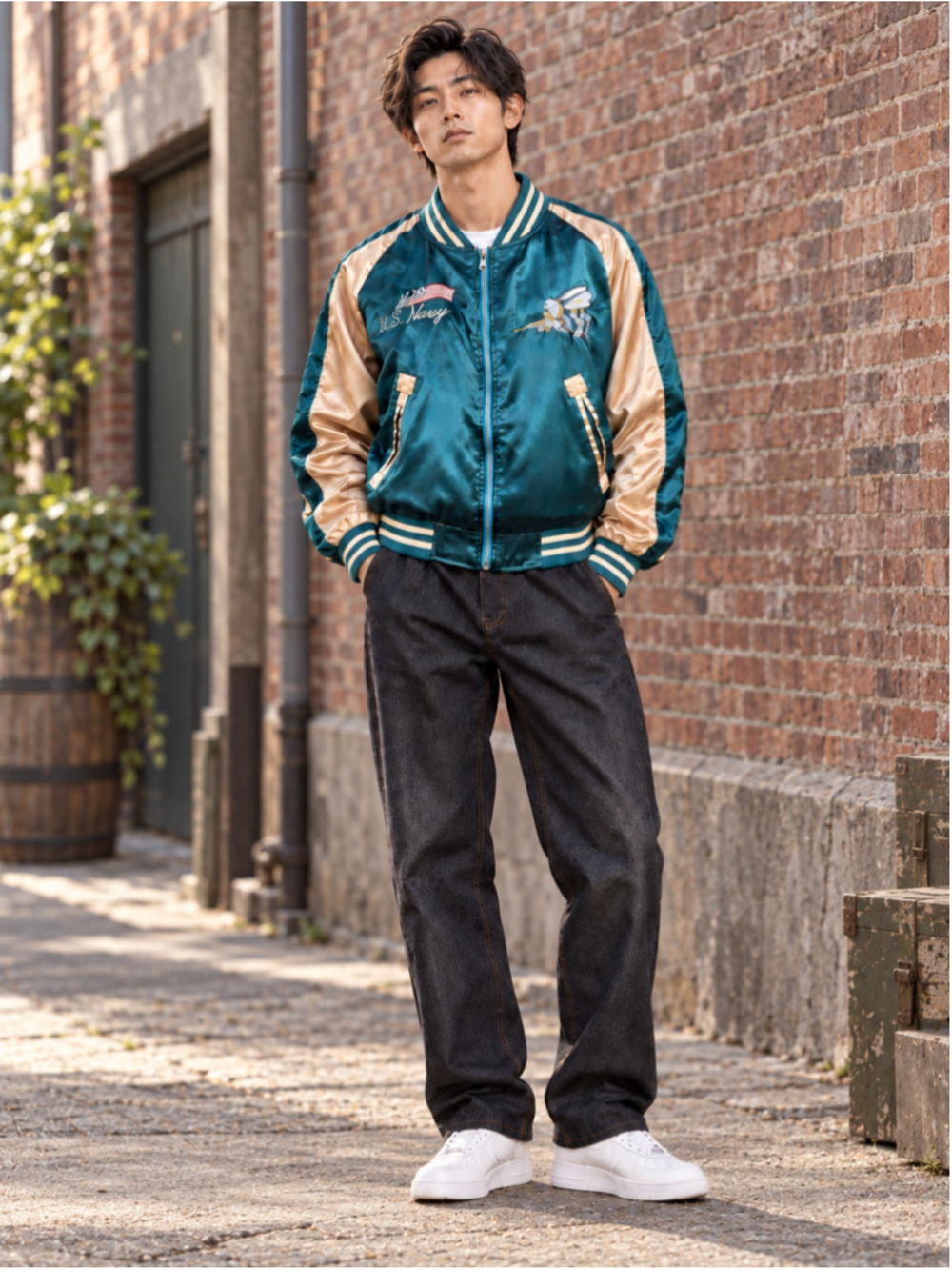 Seabees Bomber Jacket Men L Reversible Embroidered US Navy Sukajan Vintage Teal